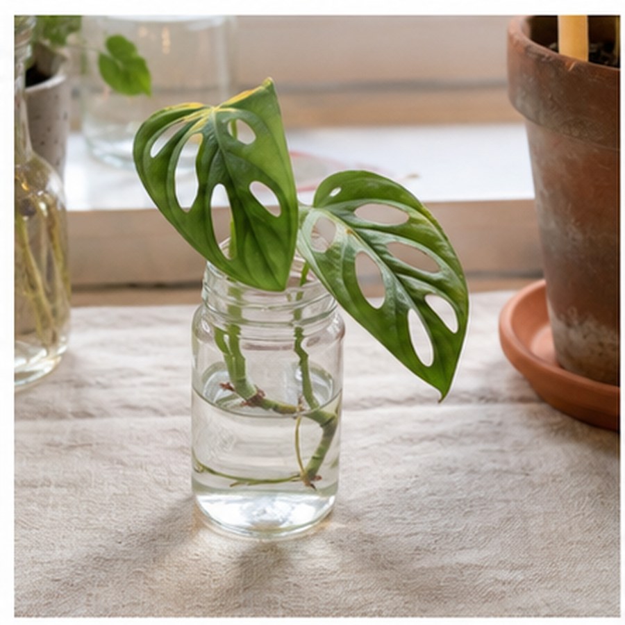 Monstera adansonii als kleiner bewurzelter Ableger