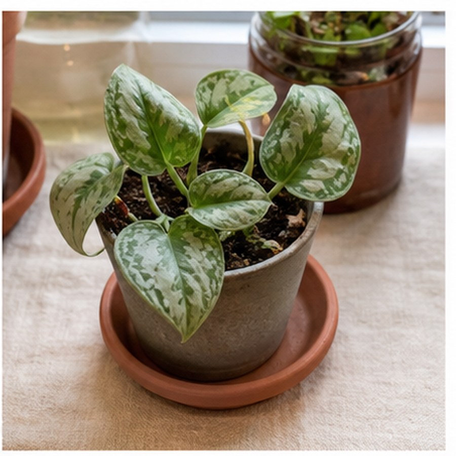 Scindapsus Pictus als kleiner bewurzelter Ableger